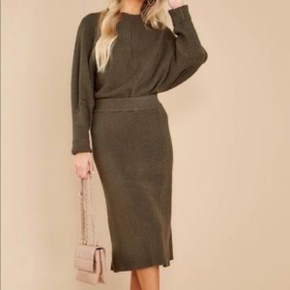 Olive Knit Sweater / Skirt Set